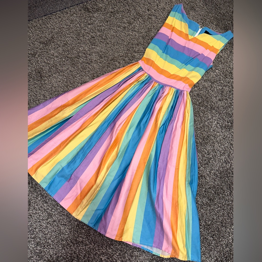 BEST OFFER ModCloth Pastel Rainbow fit and flare Dress. Excellent Condition!